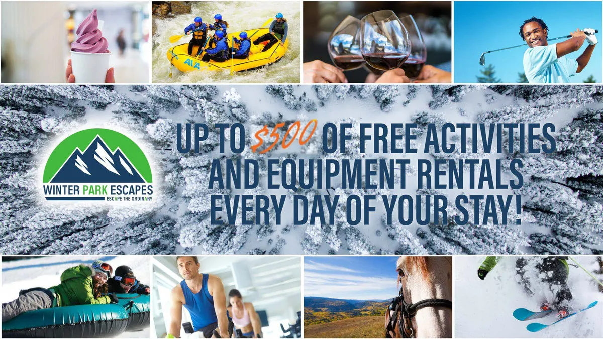 A vibrant interior shot brimming with energy, featuring visual cues of white-water rafting, skiing, horseback riding, golfing, enjoying ice cream, and wine tasting. The scene conveys a lively family atmosphere, capturing the spirit of adventure and memorable vacations with multiple activity references.